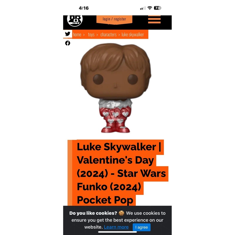 Funko Pop Star Wars, Luke Skywalker Valentine's‎ Day Collectible 4026